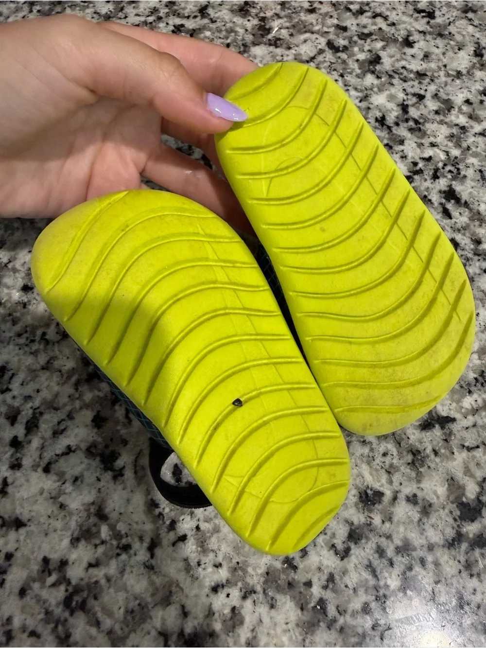 Nike Kids Neon Yellow and Blue Slide Sandals with Back Strap